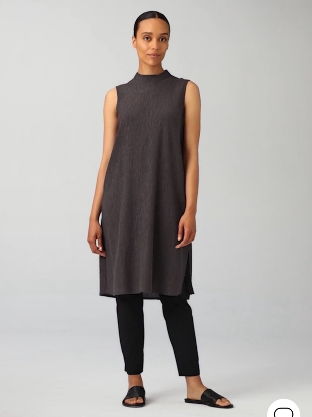 Eileen Fisher NWT Woven Plissé Mock Neck Dress Rye Color Size XL